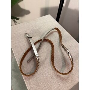J.Crew metallic belt silver thin braid shiny accent coachella belt M/L glam look